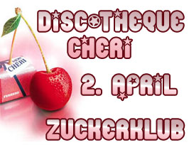 Discoth&egrave;que Cheri: Zuckers&uuml;&szlig; feierten die Dirty Disco Dancer am 2.4. die Fortsetzung von "discoth&eacute;que glamour". Supported by Discosensation und Mixmaster Thorsten gabs auf zwei Dancefloors Disco-Sounds und Electro-Rock vom Feinsten.